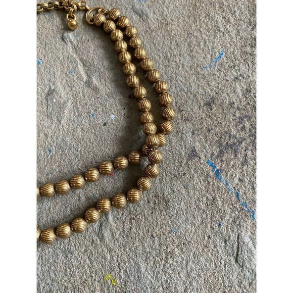 Vintage Necklace Collar Gold Plated Engraved Beaded Double Layer - Picture 6 of 8